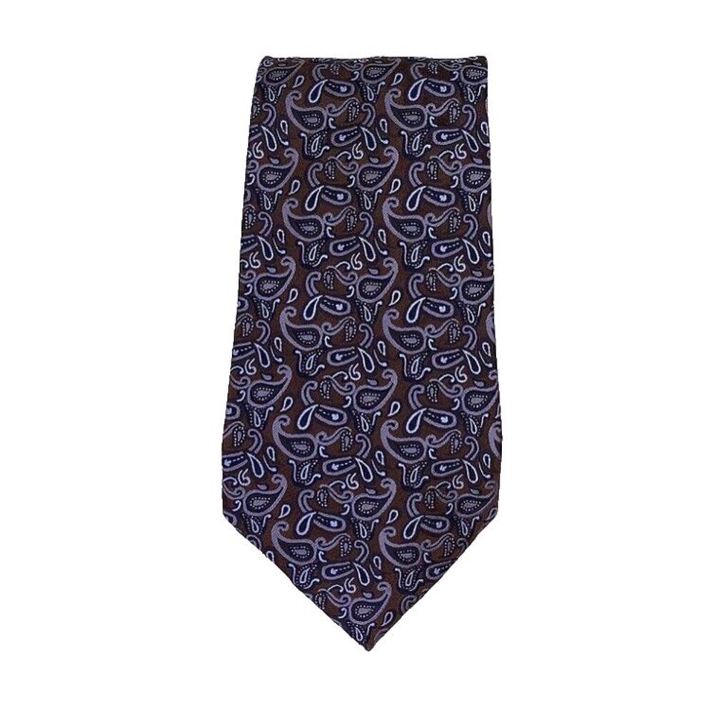 Saks‎ Fifth Avenue Neck Tie Silk Paisley Brown Gray Mens